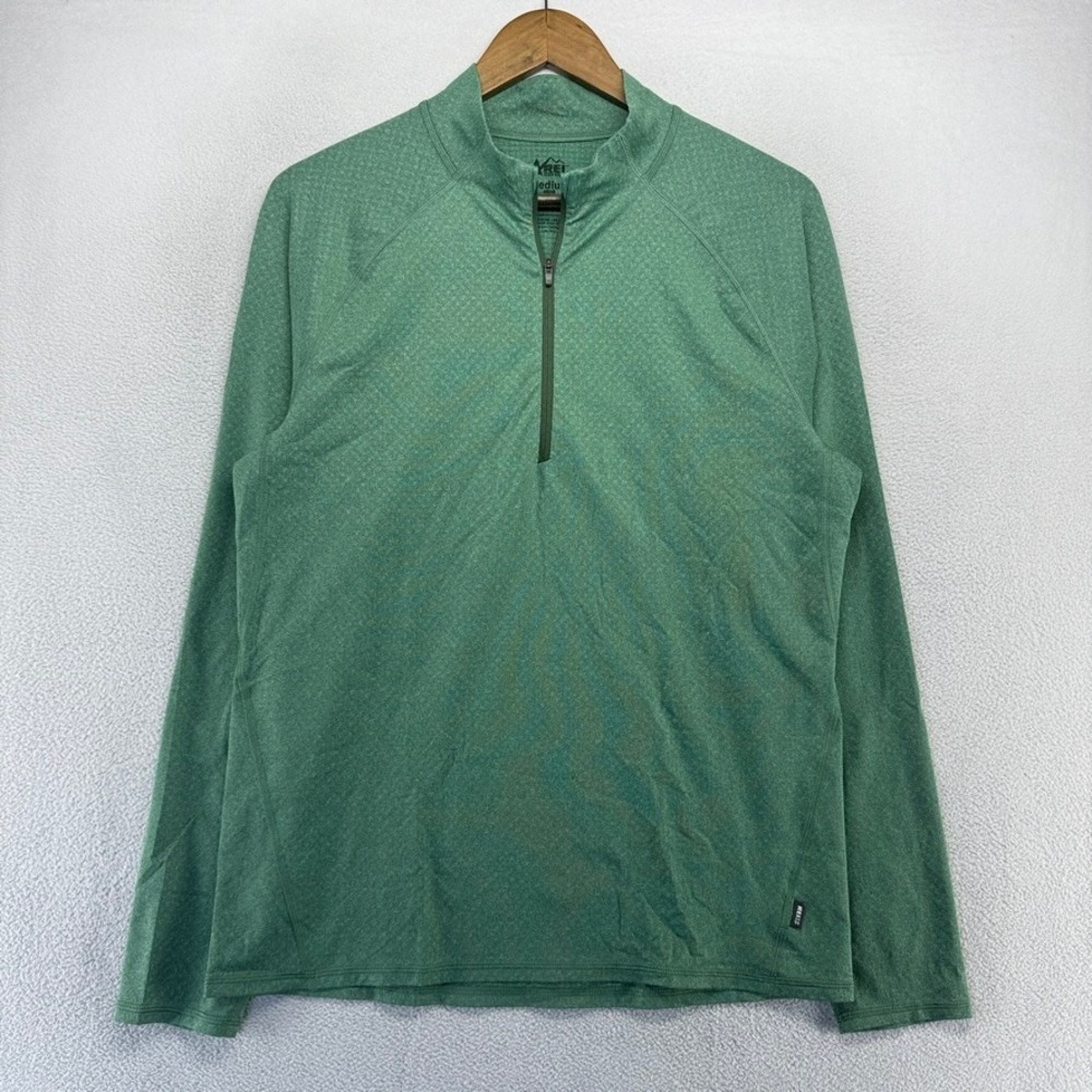 REI Co-op Midweight Base Layer Shirt men's Medium Green Quarter Zip Pullover - Picture 2 of 9